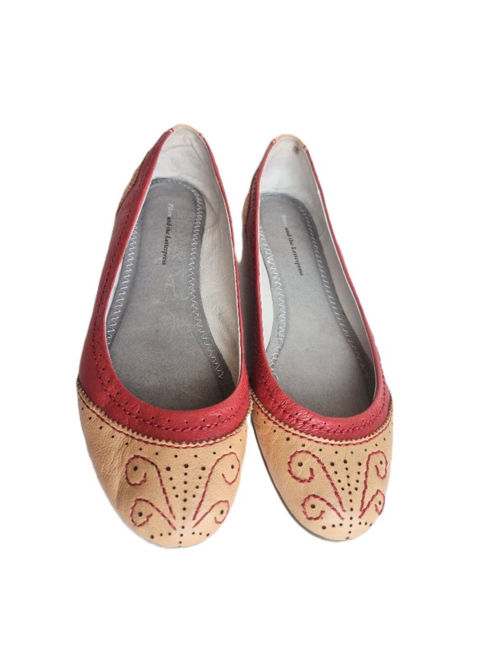 Pilcro And The Letterpress Embroidered Perforated Leather Ballet Flat Red Beige